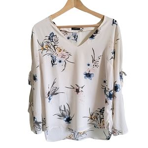 Dynamite Floral Tie-Sleeve Blouse Cream White Size Large
